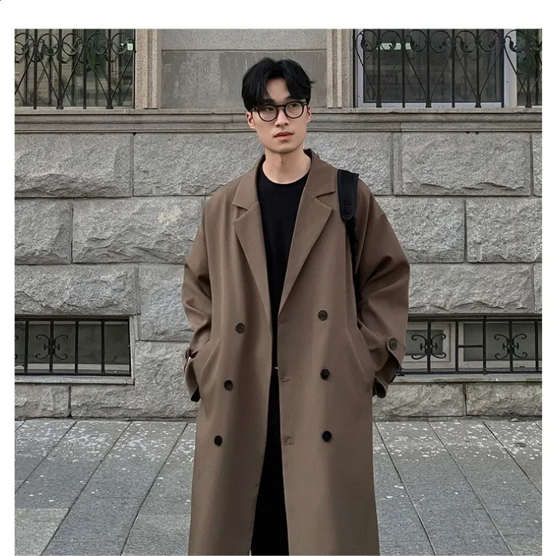 autumn fashion collar jacket mens mid length knee double 240819
