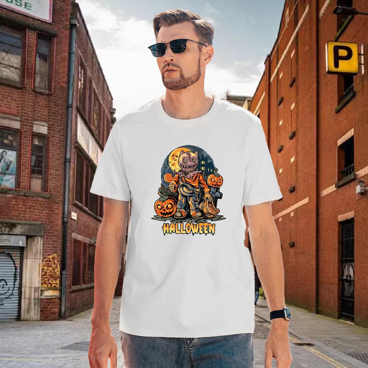 Popular T-Shirts for Men pumpkin Breathable Short Sleeve Daily Outfit DIY Logo Oversized 230g Cotton Men Tops Tees Designer Fashion Clothings