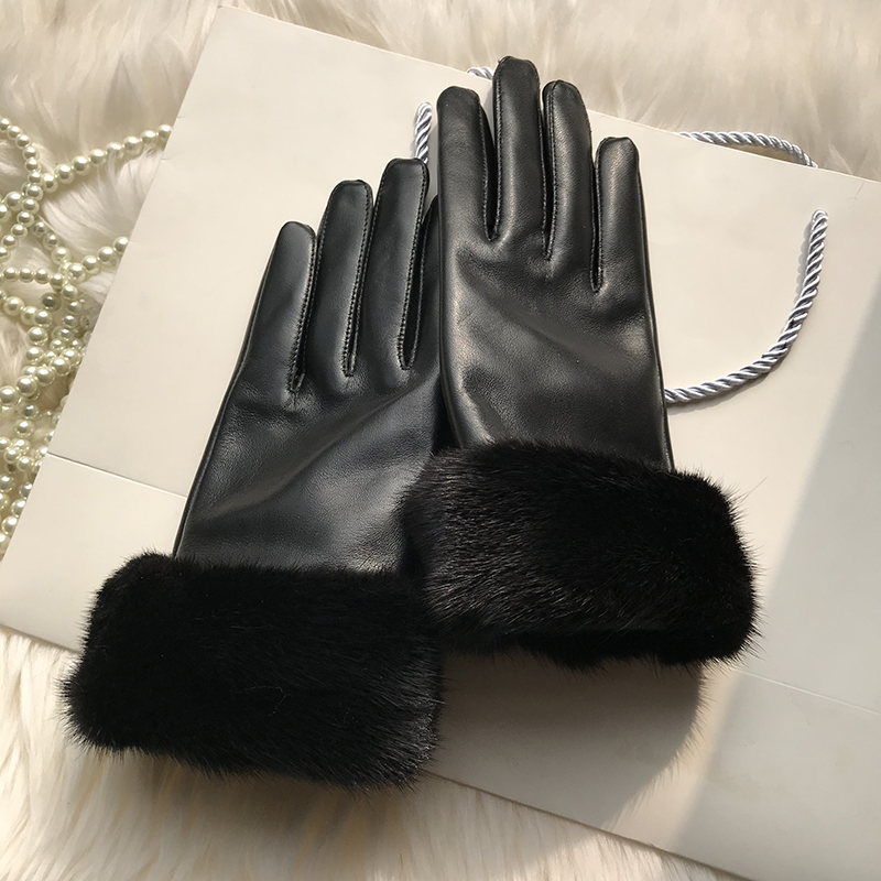 Genuine Women's Real Mink Fur Gloves - Soft Sheepskin Leather for Winter Warmth Men's glove Touch screen