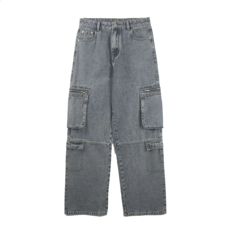 American style multi pocket jeans mens straight loose fashion personalized workwear pants all season non elastic 240819
