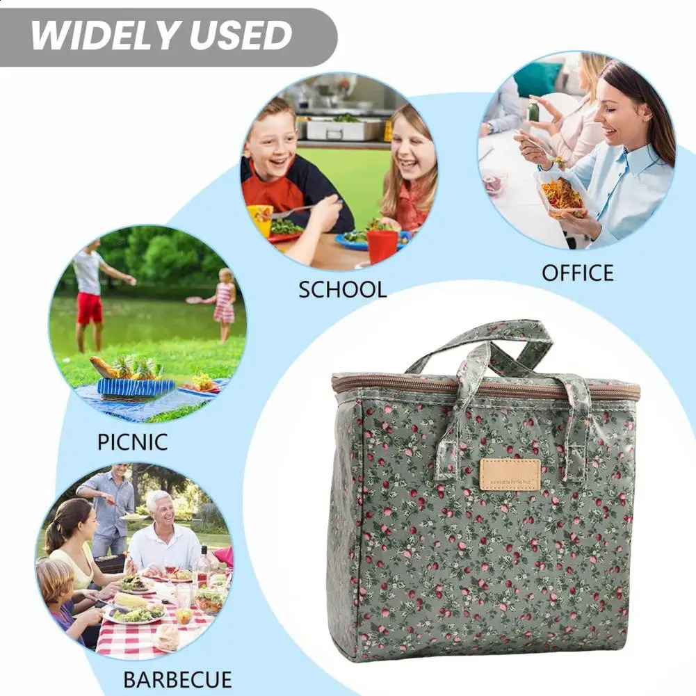 with Handle Zipper Top Reusable Canvas Multifunctional Cooler Picnic Hiking Food Thermal Insulated Bag 240819