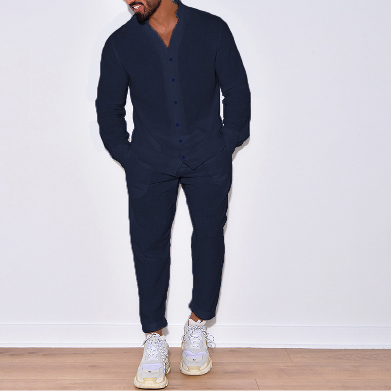 Tracksuit Mens Autumn Linen Long Sleeve Gym Wear Set Casual Fitness Combo with Jogger Pants R240820