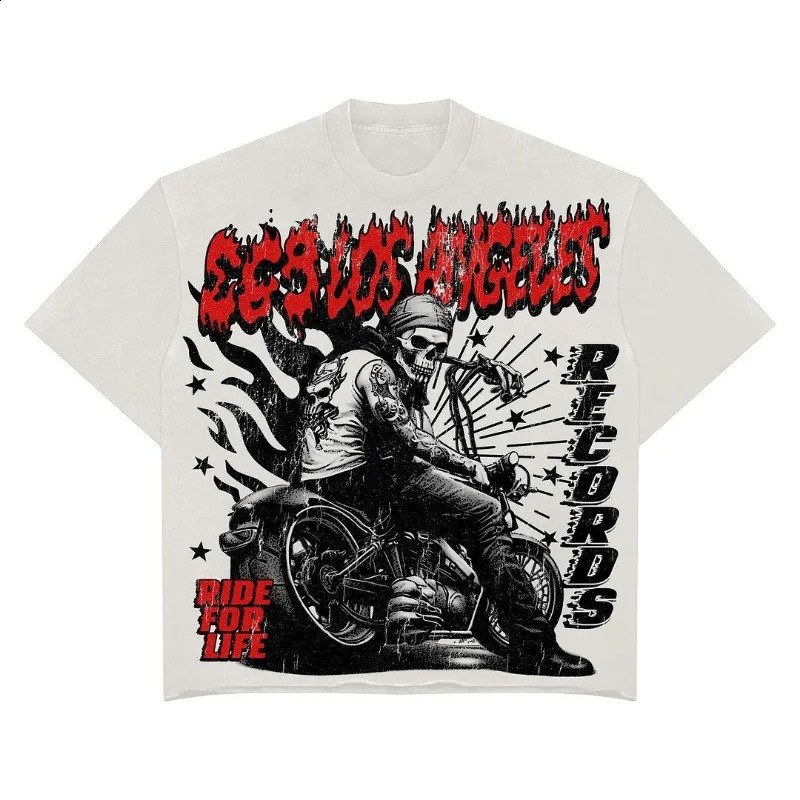 US Summer Gothic Punk Anime Skull Letter Extra Large Short Sleeve Tshirt Mens Y2K Loose Fashion Edition Top Womens 240819