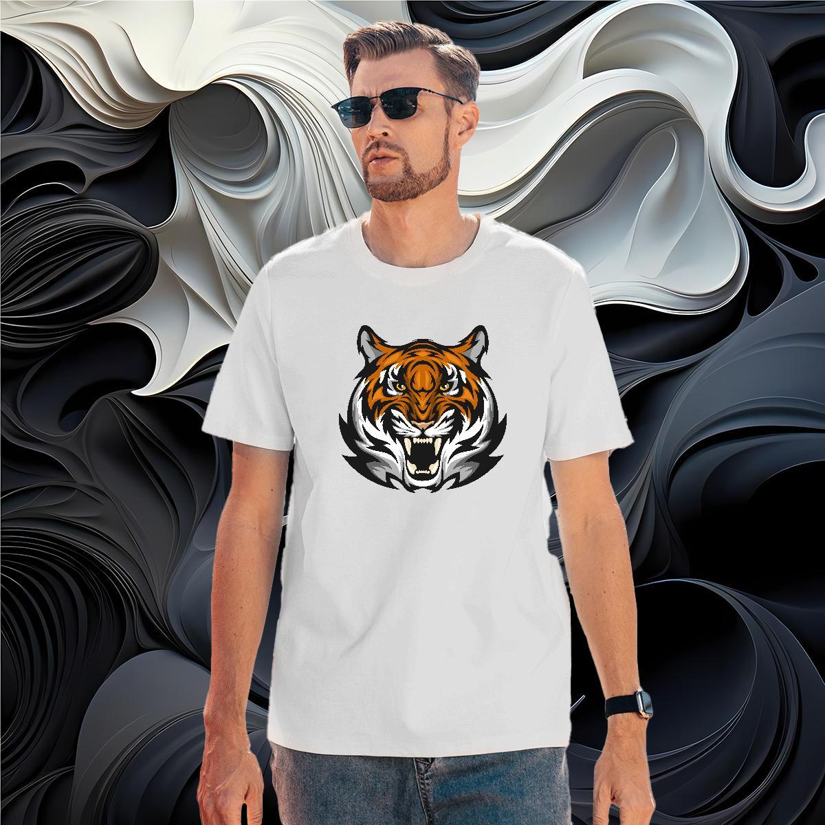 Loose T Shirts Men tiger Breathable Short Sleeve Anime Printing Street DIY Printed 100% Cotton 230g Tshirts Classic Casual Tops Shirt
