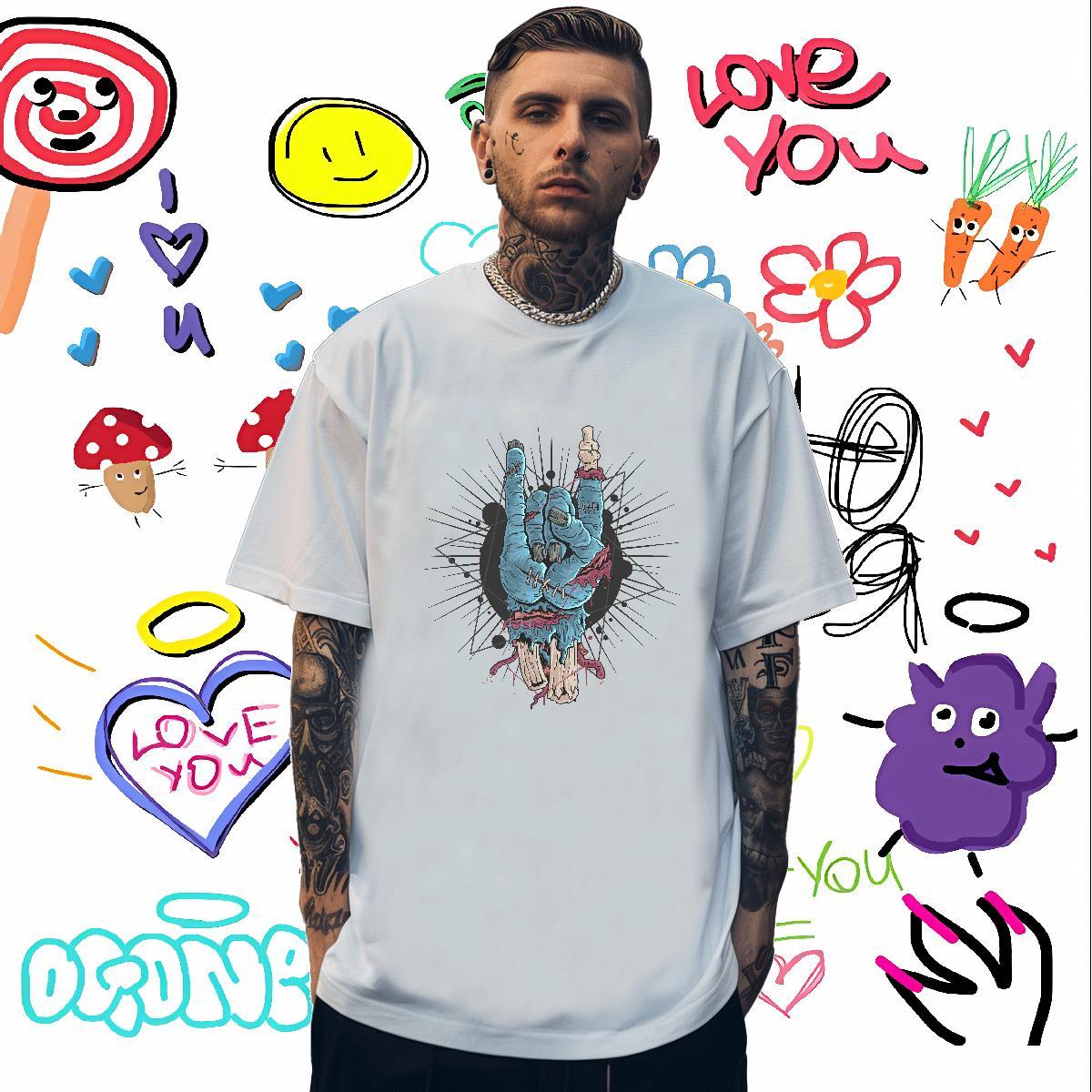 Comfortable T Shirt For Man hand Breathable Beach Floral Print 230g Cotton Men Tshirts Free Shipping Clothes