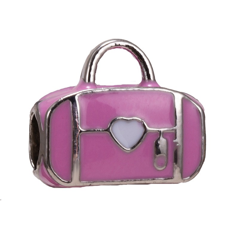 Hot Selling Best Quality Silver 100pcs / Lot Mixed European Charms Beads Pink Five Petals Flower Heart Handbag Fit Bracelet Snake safety chain DIY Cha