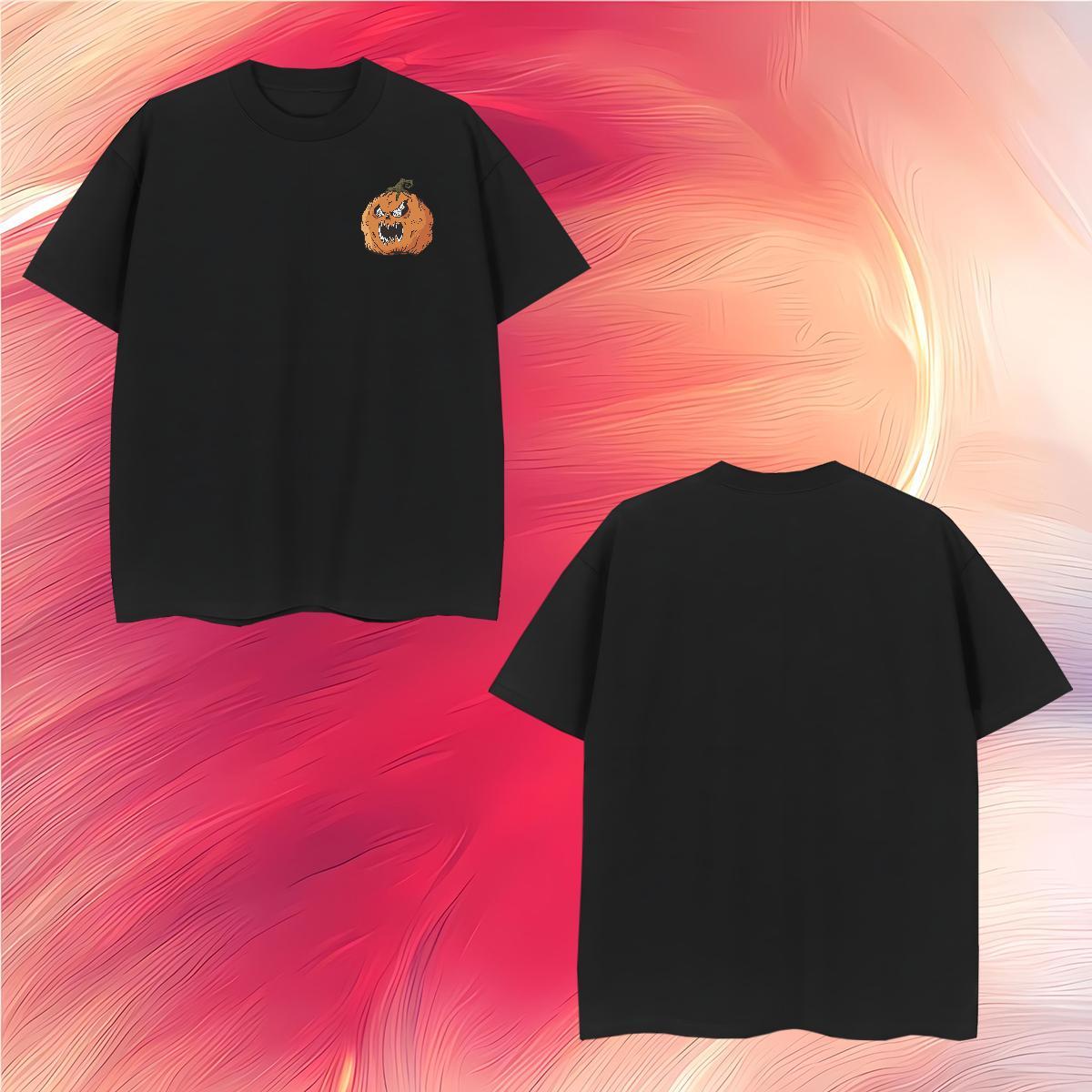 Classic Tshirts pumpkin Casual 230g Cotton Tees O-Neck Short Sleeve Soft T-Shirts for Men Cartoon Print