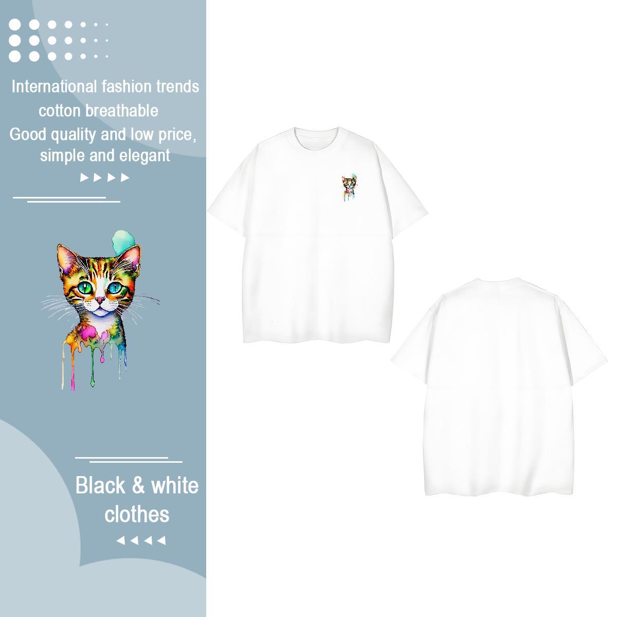2024 Designer Tshirt for Man Woman cat Home Outdoor 100% Cotton 230g Tee Shirt O Neck Short Sleeves Loose T-Shirts Cartoon Print