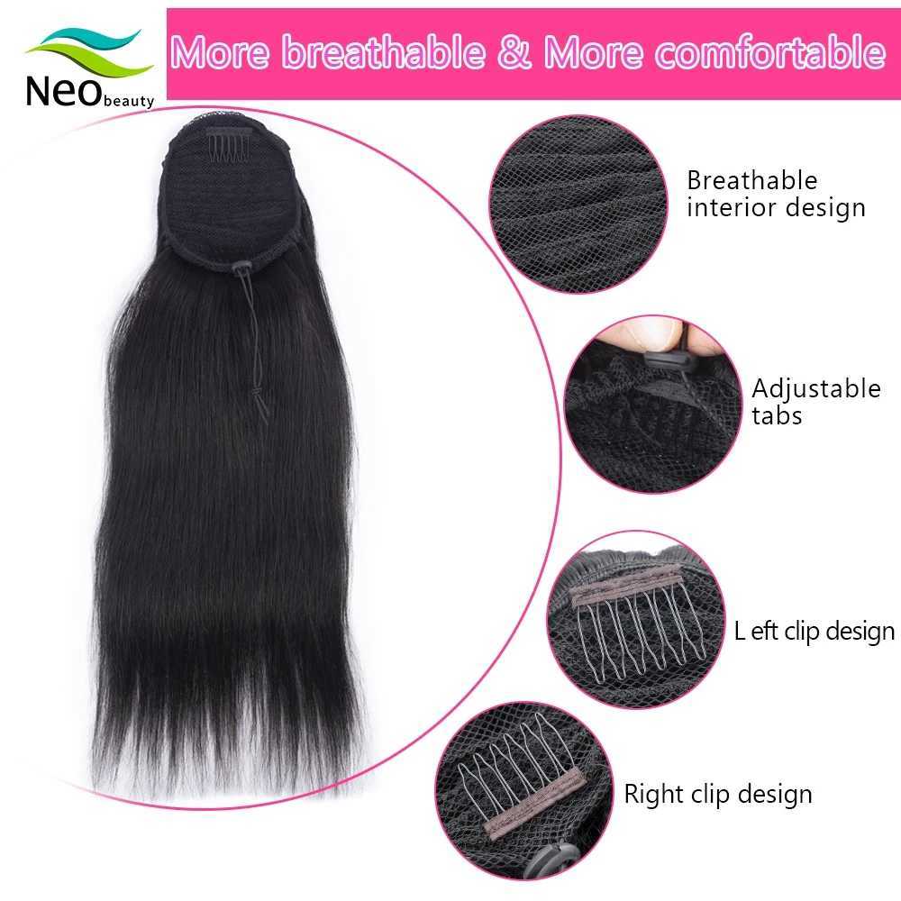 30 32 34 inch ponytail human hair extension straight ponytail brushed and packaged 10A high quality W240817