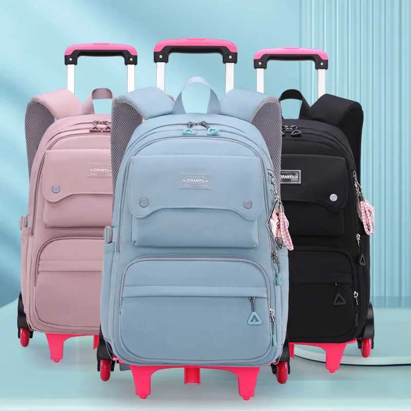 NEW Student School bag Rolling Backpack kids Trolley bag girl school backpack wheeled bag Multifunctional use Trolley backpack Y240820