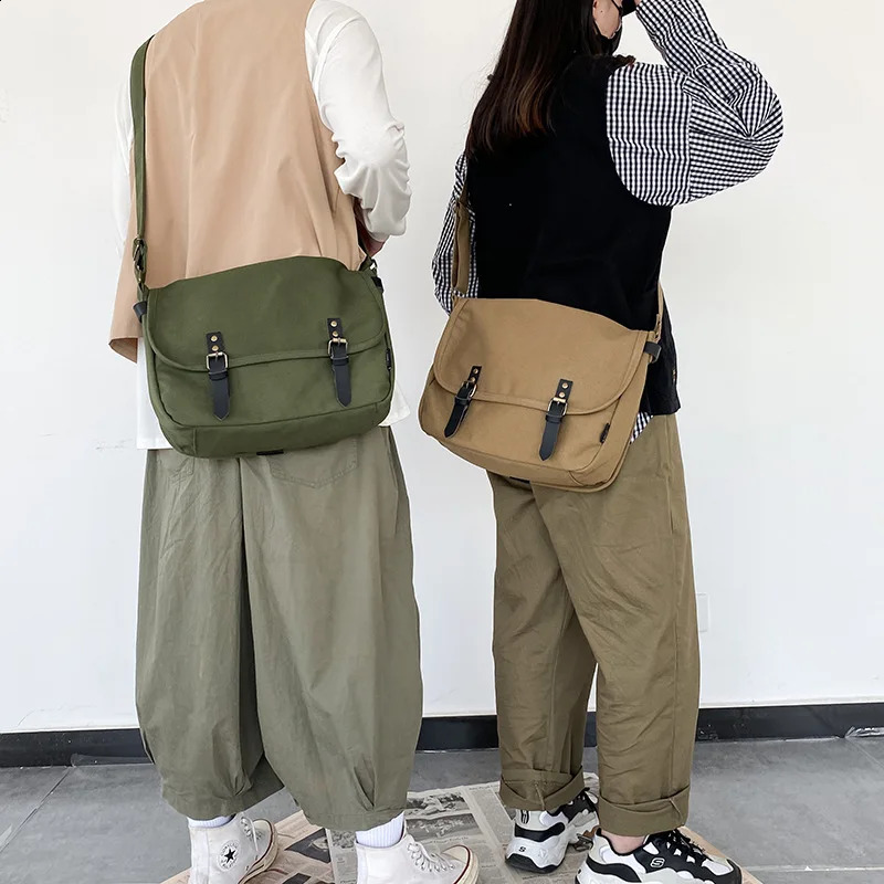 Unisex Canvas Women Shoulder Bag Vintage Large Capacity Satchel Japanese Fashion Matching Shopping Student Tote 240819