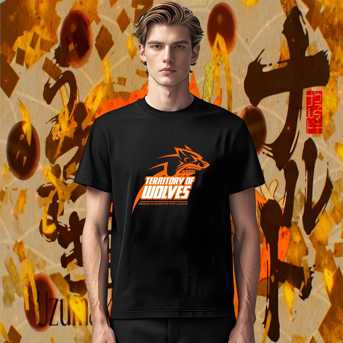 Loose Fit Man T Shirts wolf O Neck Short Sleeves Home Outdoor White Plus Size 100% Cotton 230g Men Tshirts Fashion New Clothings