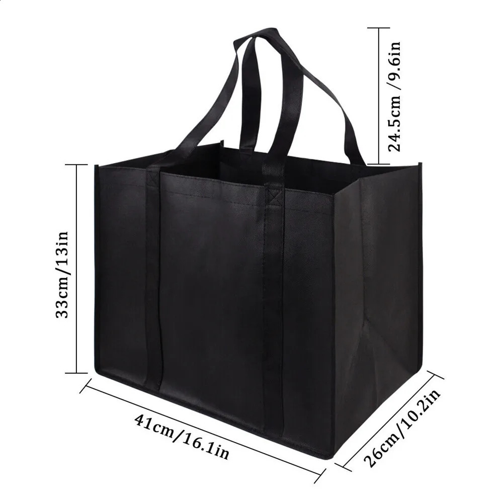 NonWoven Black And Gray Simple Foldable Portable EcoFriendly Large Capacity Reusable Grocery Duty Shopping Bags Handbag y240925