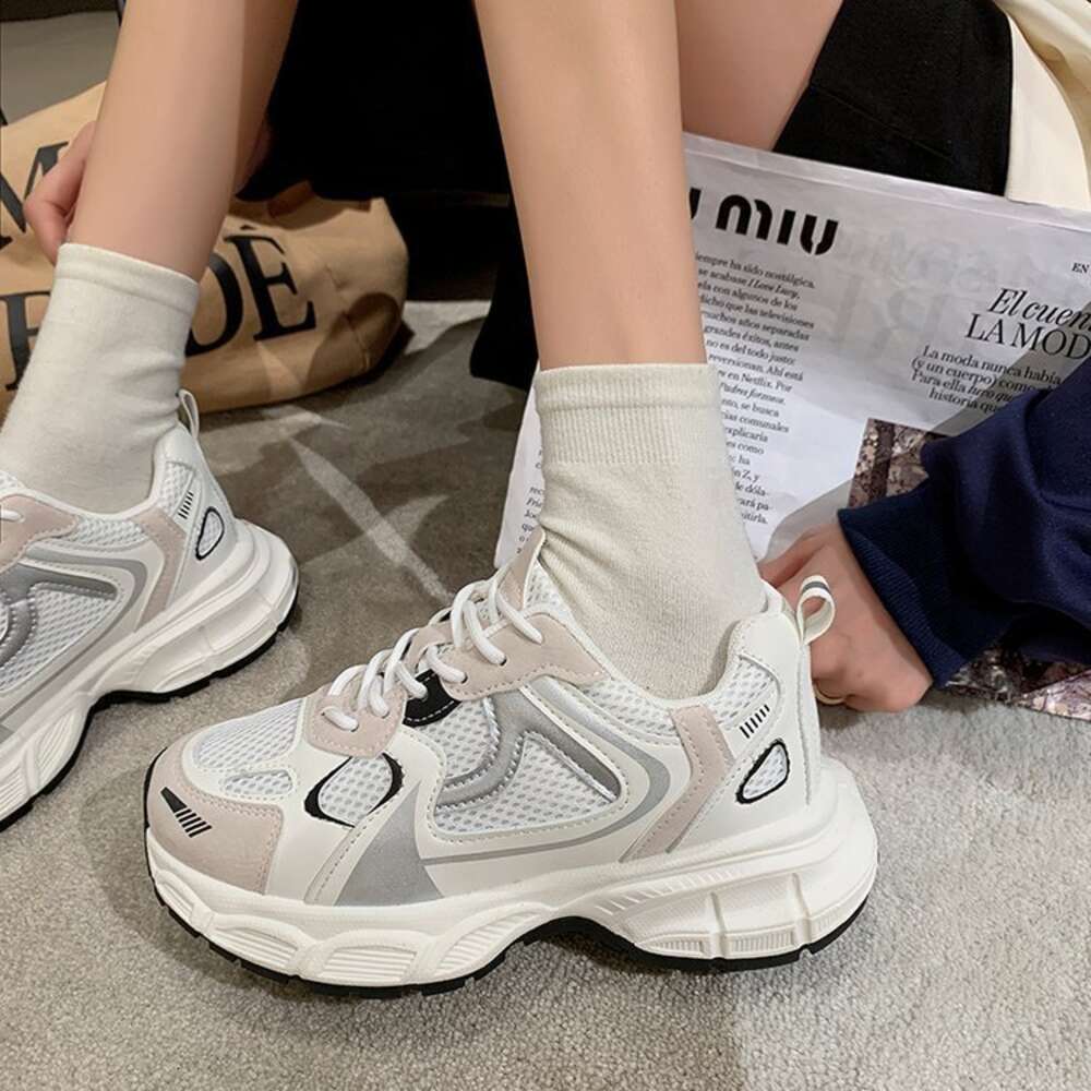 Ddmysports Mesh Breathable Sports New Fly Woven Casual Fashionable And Trendy Women S Thick Soled Mesh Shoes Korean Version Of Dad OUTDOOR
