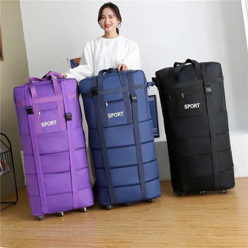 Plus Airline Checked Bag Oxford Large Capacity Travel Universal Wheel Foldable Luggage Moving Storage Bag Rolling Packing Cubes CL240820