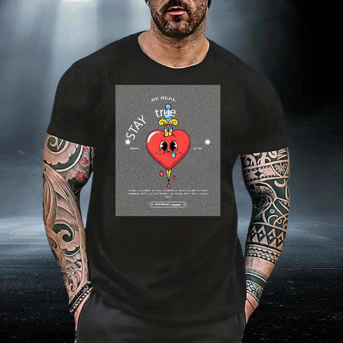 Soft Men Clothes T-Shirt Street Casual 100% Cotton 230g Anime Print Short Sleeve Soft heart T-Shirts 2024 Tops Tees