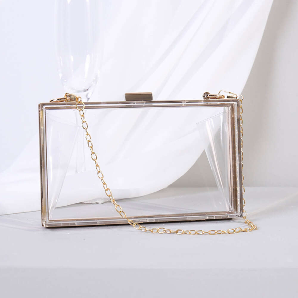 Transparent acrylic chain crossbody box small square women's banquet bag, hand-held bag