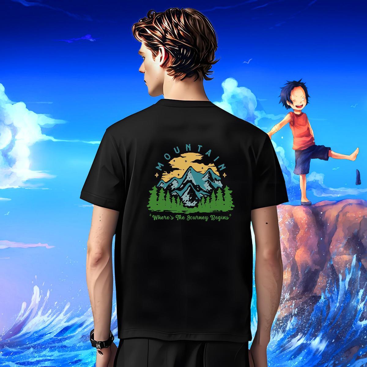 Soft Men Tees Beach 100% Cotton 230g DIY Crew Neck mountains T Shirts Men Wholesale Tops Shirt
