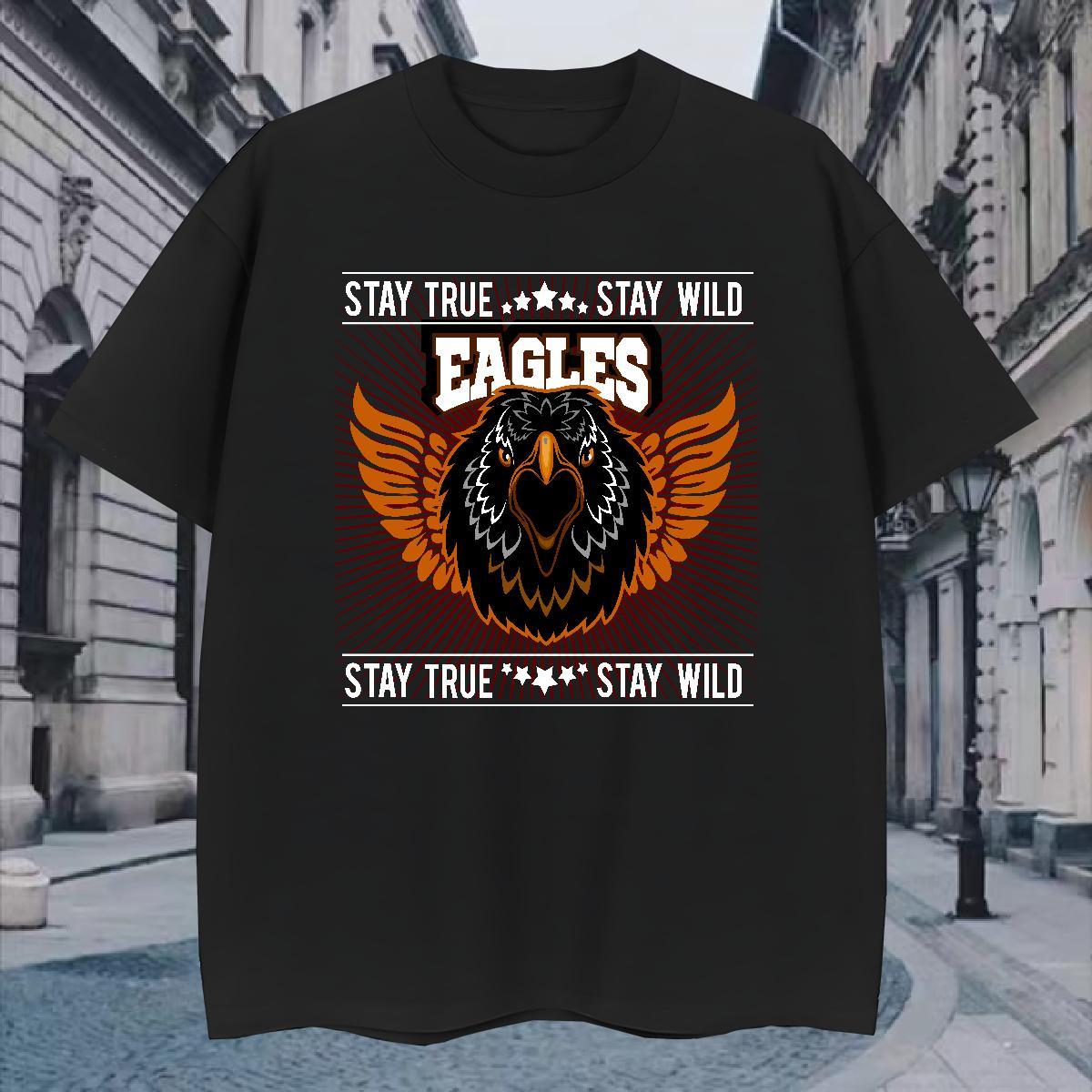 Classic T Shirt For Man eagle O-Neck Short Sleeve Anime Printing Street Asian Size 230g Pure Cotton Men Tshirts 2024 Summer Top Tees