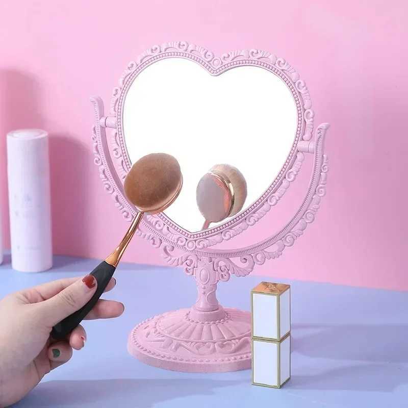 Pink Heart Shape European-Style Retro Make Up Mirror Lovely Girl Oval Princess Cosmetic Creative retro Girls Student Dormitory Y240819