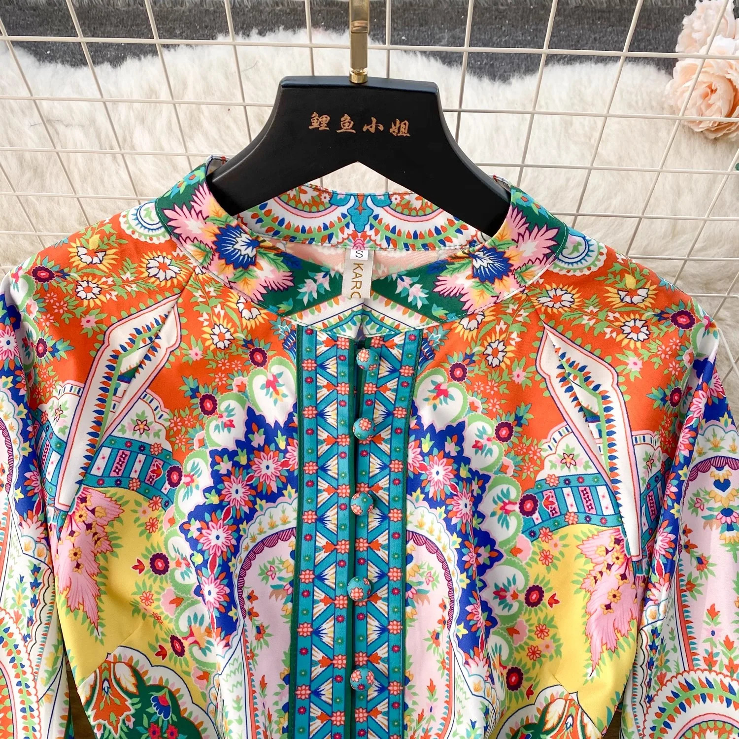 Gorgeous Flower Blooming Mini Dress Womens Stand Collar Lantern Sleeve Buttons Floral Print Lace Up Belt Holiday Beach Vestidos