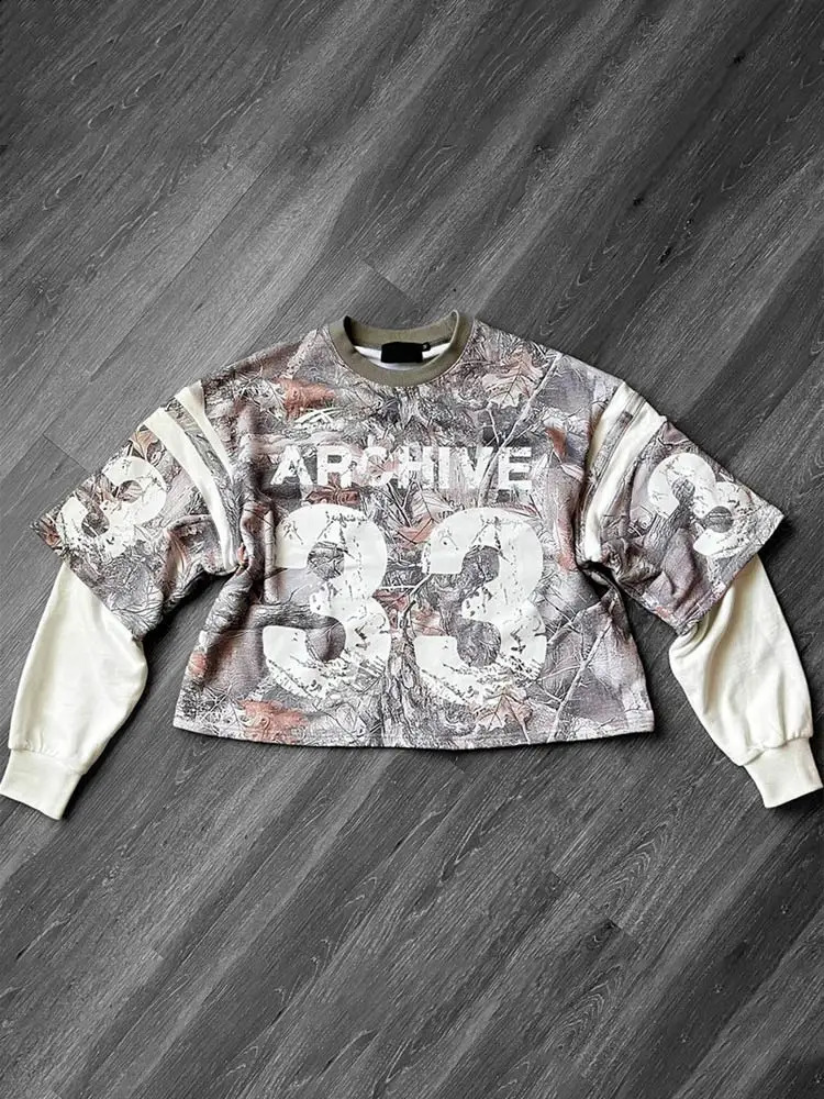 American Street Pullover Tee Shirts Men Y2k Harajuku Retro Casual Long Sleeve Letter Print Oversized T-shirt Loose Blouse Tops 240819