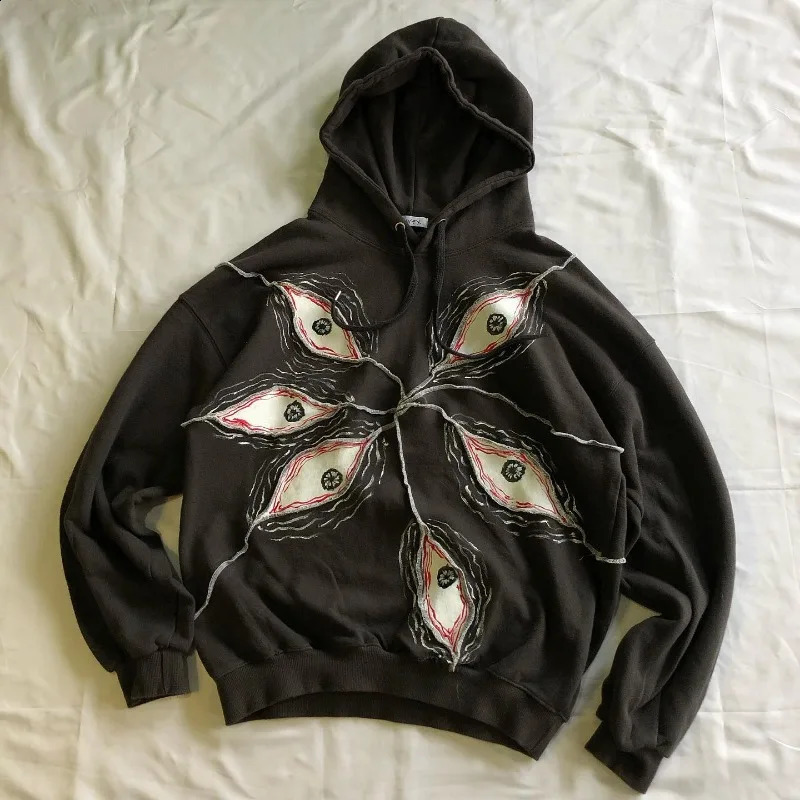 Harajuku Hip Hop hoodie Y2K Gothic embroidery Patchwork vintage Oversized hoodie Men women Pullover Hoodie fashion Streetwear 240819