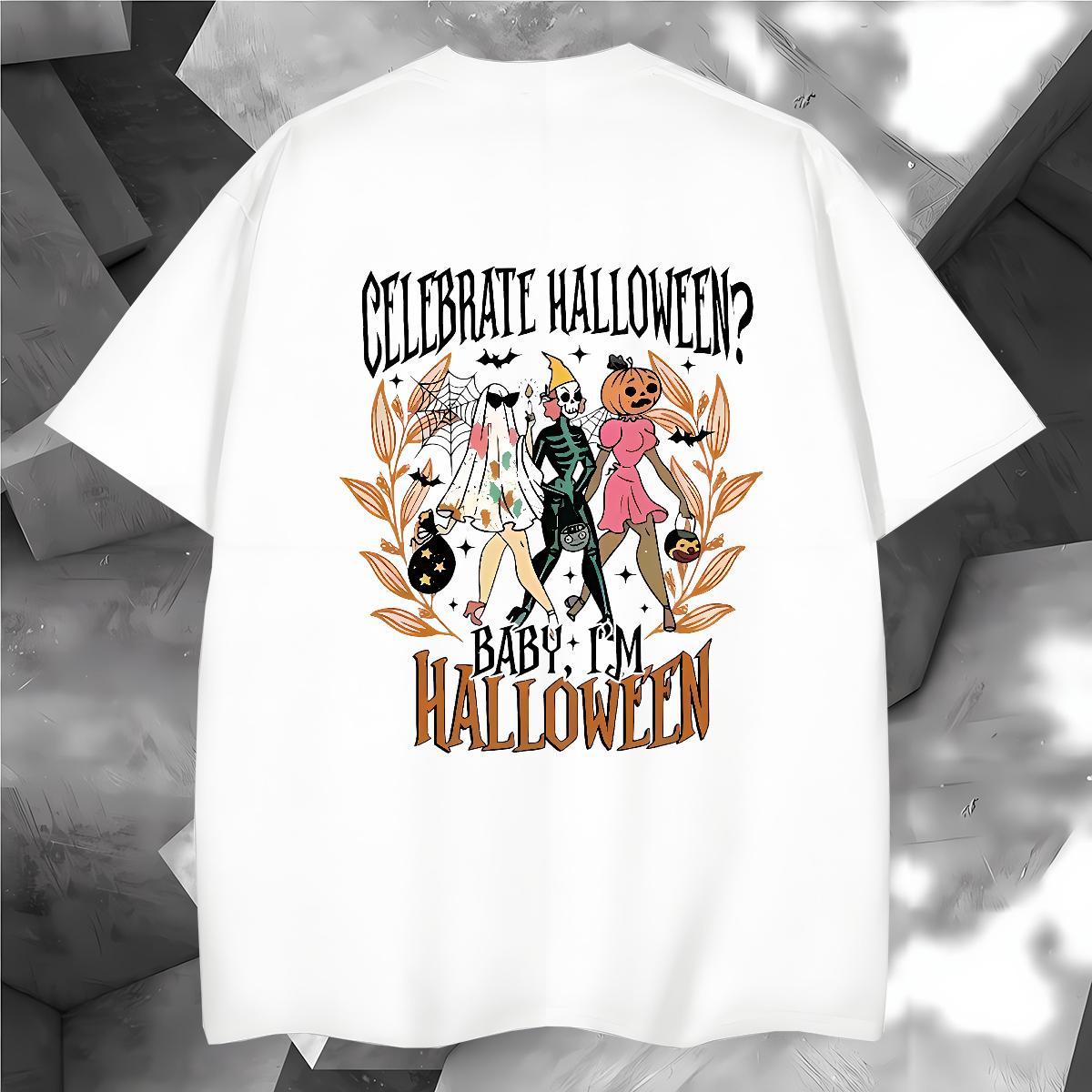 2024 New Mens Tshirts halloween Summer Casual 230g Pure Cotton Tee Shirt Breathable Short Sleeve Cool Design Men T Shirts Custom Print Oversized