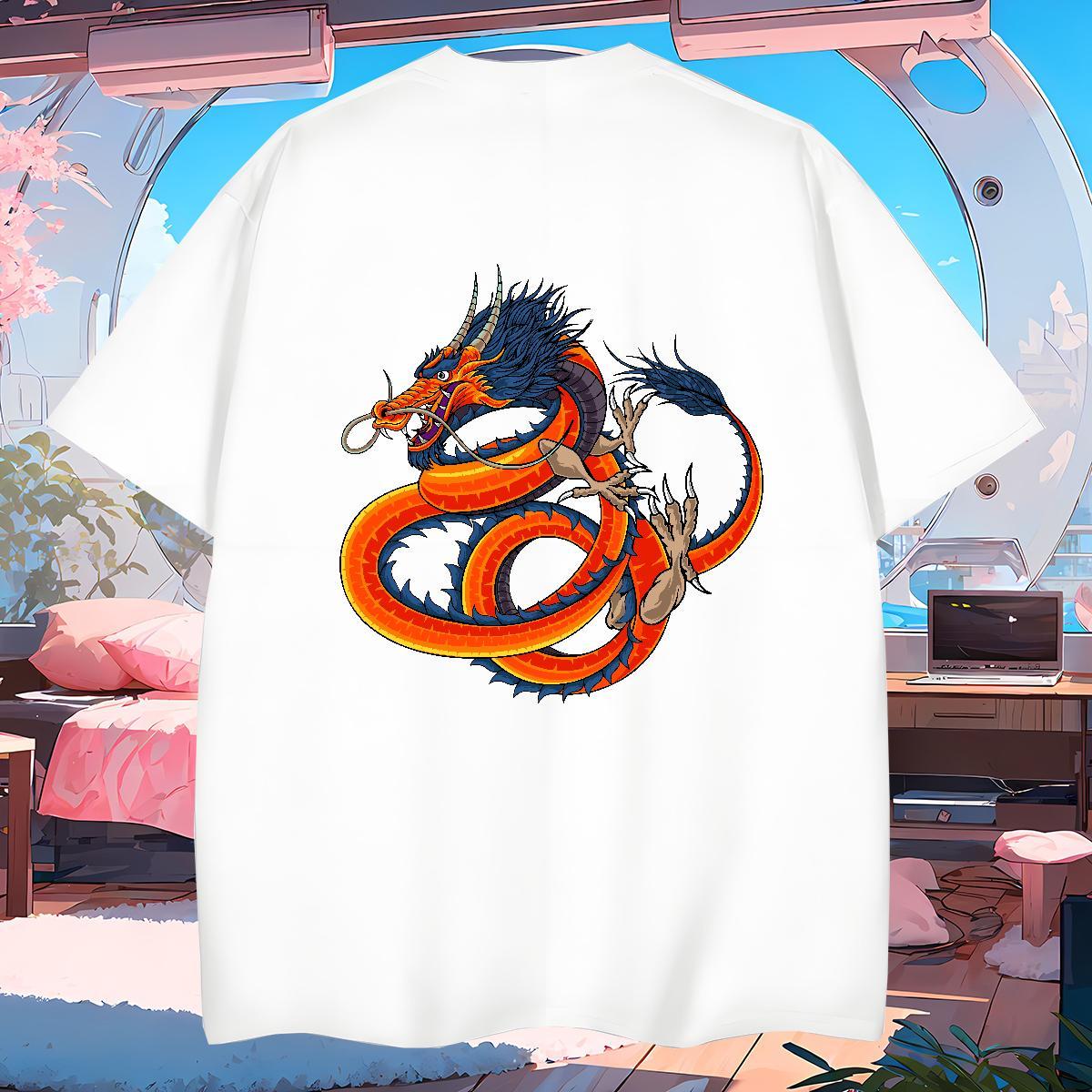 T Shirt For Man 100% Cotton 230g dragon Casual O Neck Short Sleeves Plus Size Custom Tshirts Brand High Quality Tees Shirts