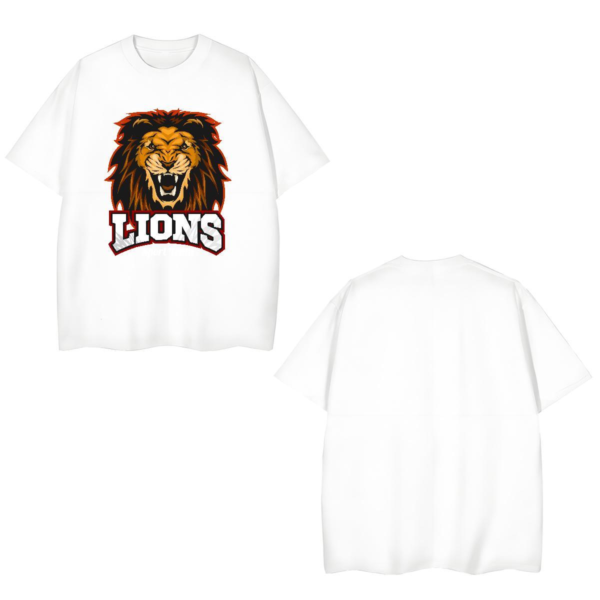 Cool Design T-Shirts for Men lion Round Neck Short Sleeve Casual Cartoon Print 230g 100% Cotton Men Clothes T-Shirt 2024 DIY Tops