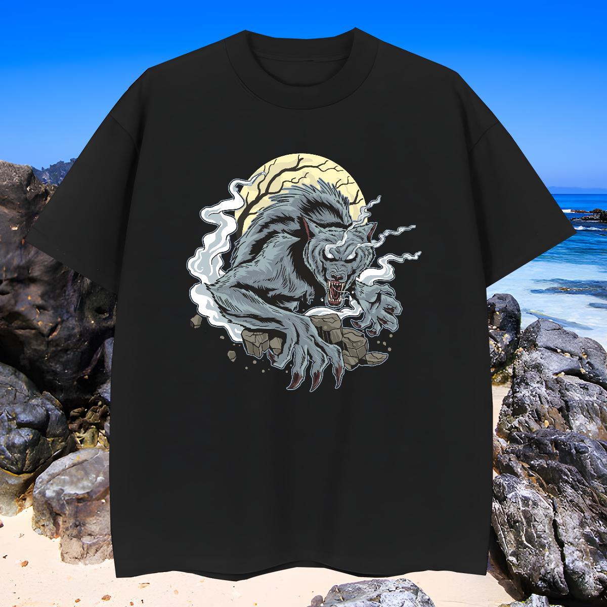 Unisex Man T Shirts wolf Short Sleeve Soft Daily Outfit Custom Cartoon 230g Cotton Couples T Shirts 2024 Summer Tops Shirt