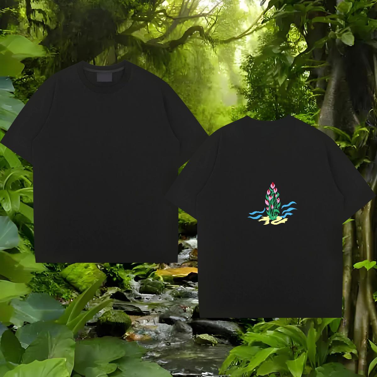 New Men Clothes T-Shirt flower Anime Printing Street 100% Cotton 230g Tees Pure Cotton Designer T shirt Floral Print