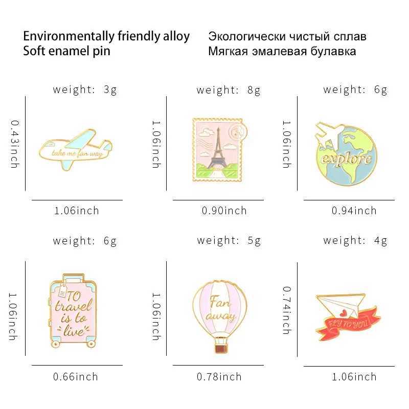 Customized Sweet Travel Enamel Pin Airplane Postcard Hot Air Balloon Suitcase Brooch Collar Badge Backpack Jewelry Gift for Friends W240815