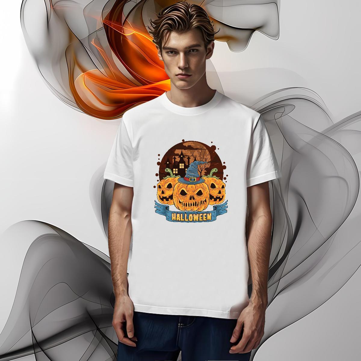 Loose T Shirt For Man halloween O Neck Short Sleeves Hip Hop Oversized 230g Pure Cotton Tshirt for Man Woman Factory Direct Tee Shirt