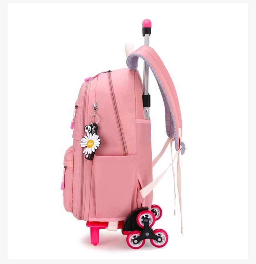 Orthopedic School Bag Child with Wheels Waterproof Primary Student Backpack Travel Bagpack for Teenage Girls Trolley Schoolbags Y240820