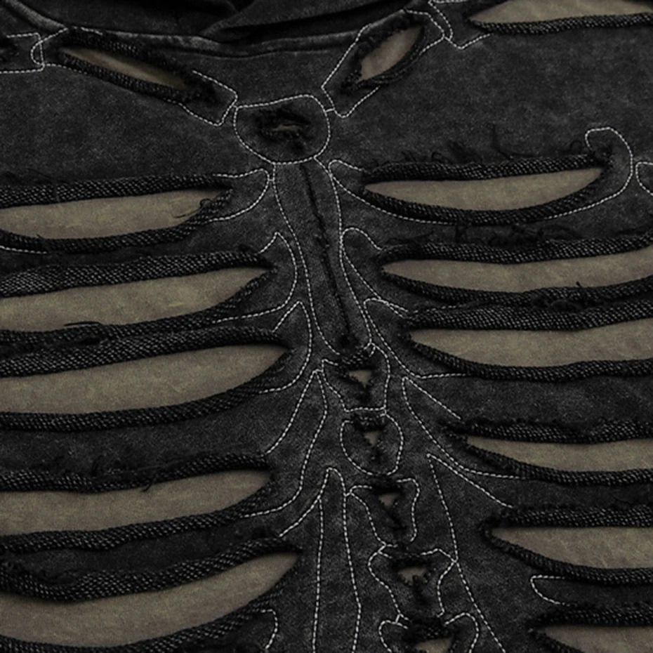 Punk Skeleton Ripped Hoodie for Men Washed Vintage Oversized Pullover Hoodies Hip Hop Streetwear Harajuku Y2K Hooded Sweatshirt 240819
