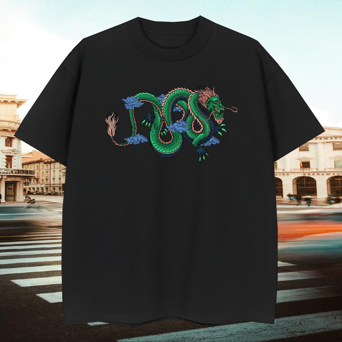 Unisex Men Tops Tees Hip Hop Street 230g Pure Cotton Custom Printing Short Sleeve O-Neck dragon T shirt 2024 Summer Wear