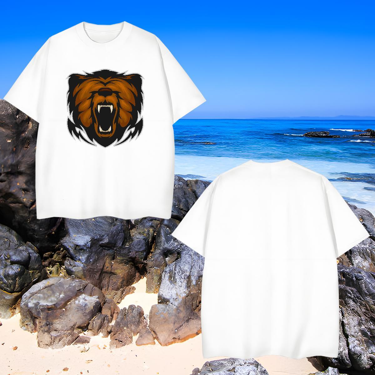 Brand Mens T Shirts lion Short Sleeve O-Neck High Street Hip Hop White Plus Size 100% Cotton 230g Men Tees Fashion Casual Polos