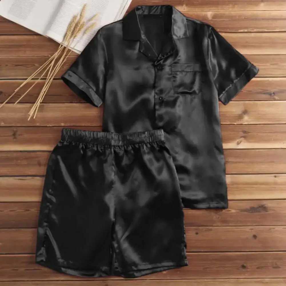 2-piece/set mens sleepwear set short sleeved loose sleep elastic waist shorts silk mens sleepwear setW240719