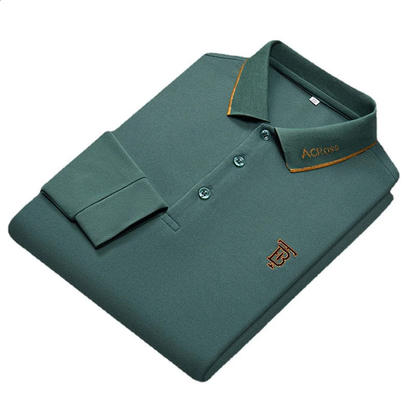 Spring and Autumn Mens Long Sleeve Classic Polo Shirt Fashion Casual Letter Embroidery Business Lapel Loose Mens Clothing 240820
