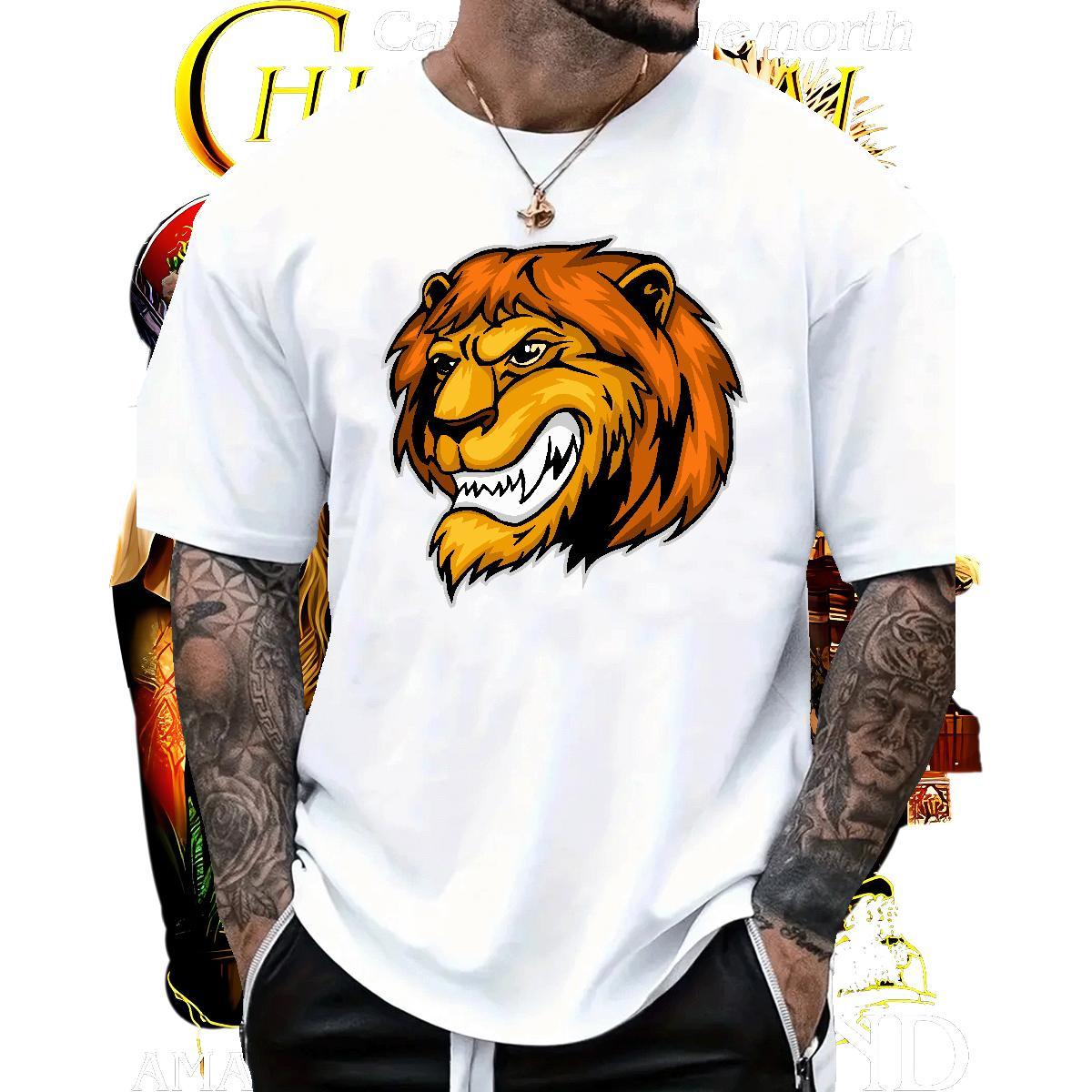 Cool Mens T Shirts lion O Neck Short Sleeves Street Wear Customized Print 100% Cotton 230g Mens Tshirts Classic Casual Tees Shirts