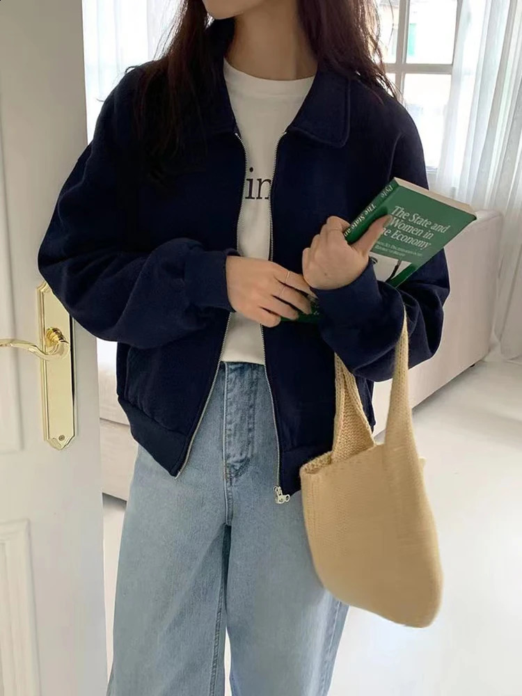 Vintage Zip Up Sweatshirts Cardigans Winter Autumn Women Hoodies Long Sleeve Plain Grey Tops Jacket Coat Loose Casual Short Coat 240819