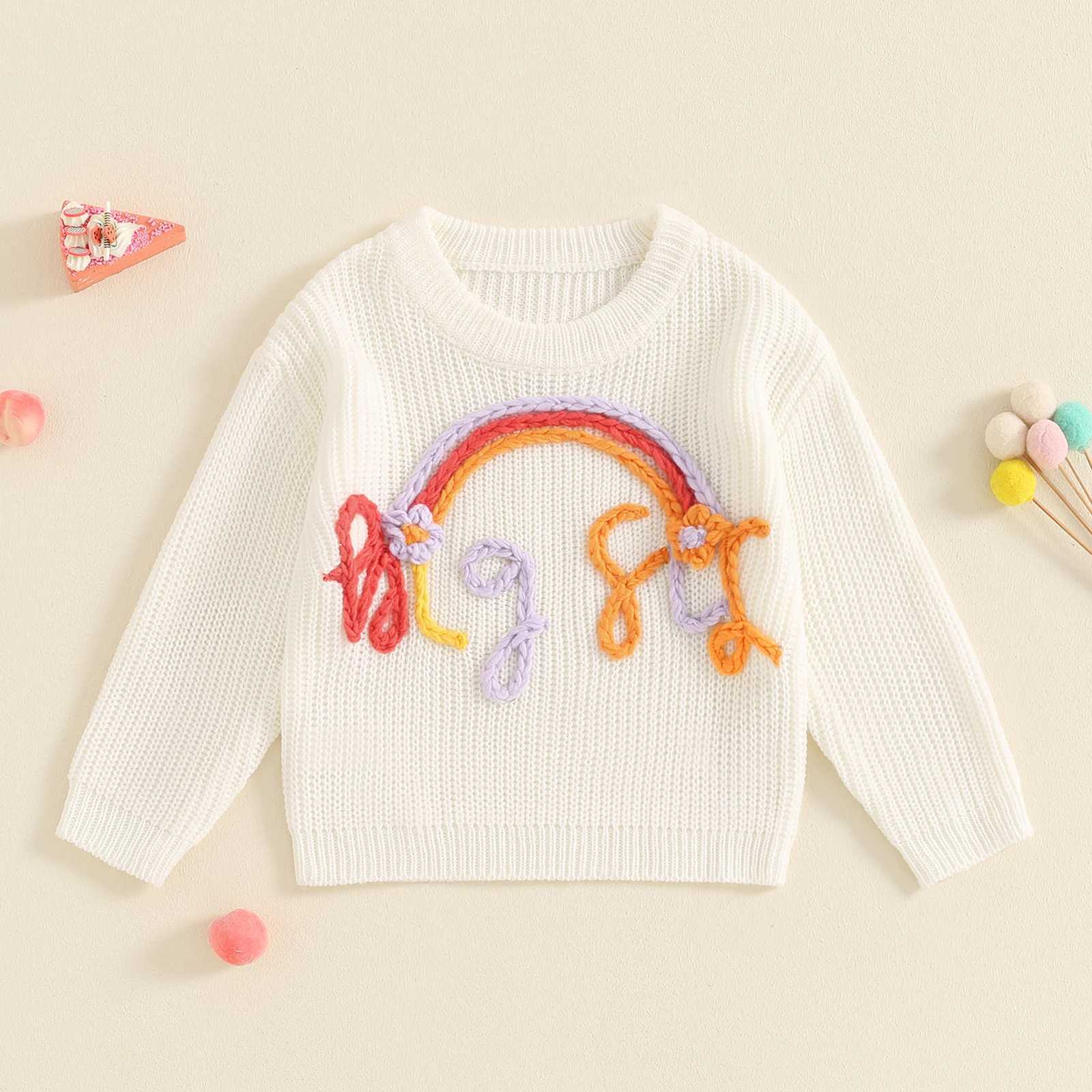 FOCUSNORM 0-5Y Little Girls Sweater Jacket Long Sleeve Rainbow Letter Embroidered Warm Knitted Pulling Knitted W240820