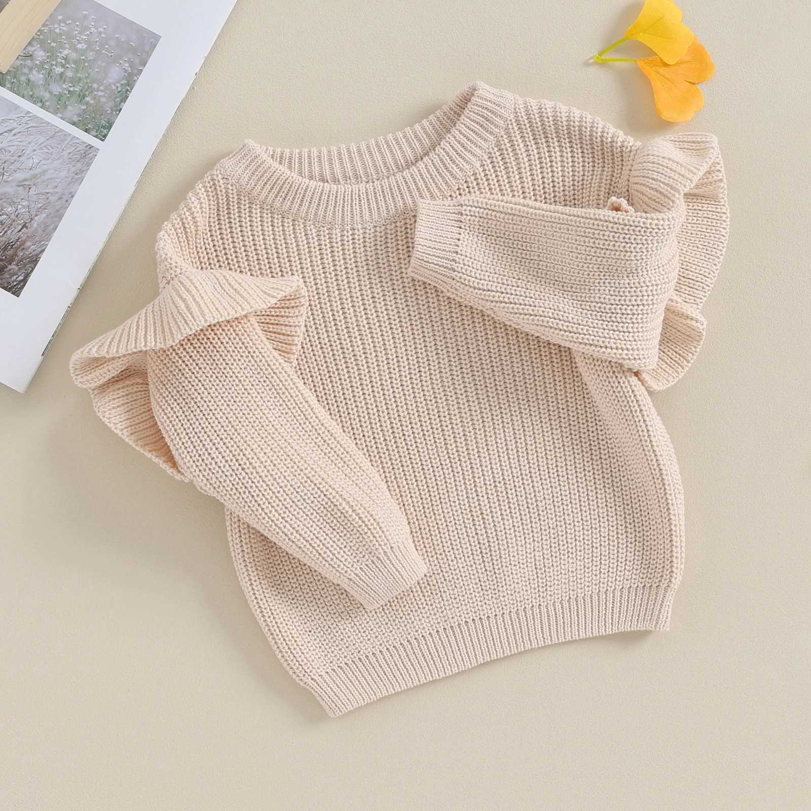 Cute pleated long sleeved baby girl sweater warm winter childrens knitted clothing solid crochet top loose knit top W240820