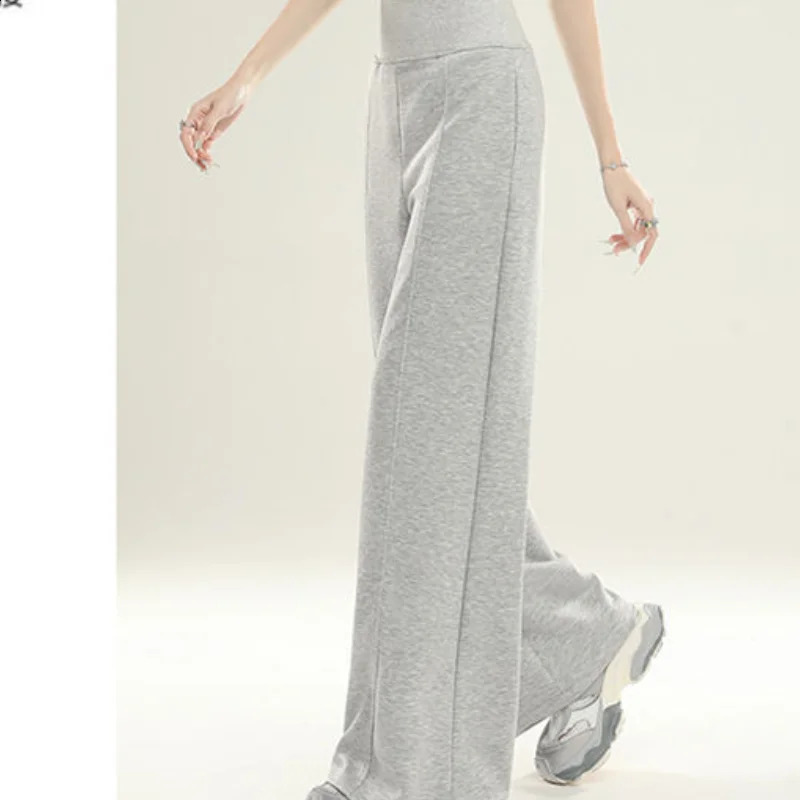 Deeptown Baggy Y2k Grey Sweatpants Woman Casual Vintage Korean Fashion Wide Leg Pants Sports High Waist Basic Loose Trousers 240820