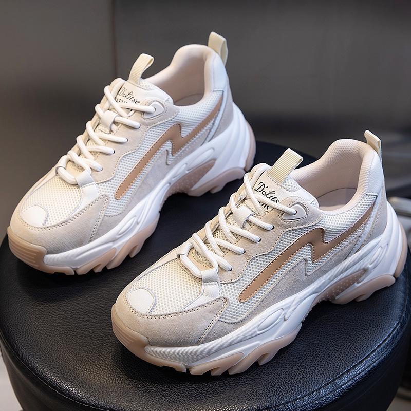 Ddmysports Absorbing Film Dad Autumn Winter New Thick Sole Elevated Running And Sports Women S Genuine Leather Casual Shoes Trend OUTDOOR