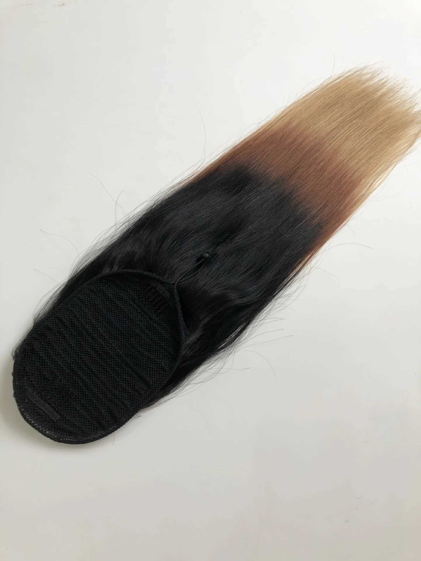 T1B 4 27 straight ponytail sandwiched between Remy human natural hair Peruvian blonde straight ponytail wrapped around ponytail W240817