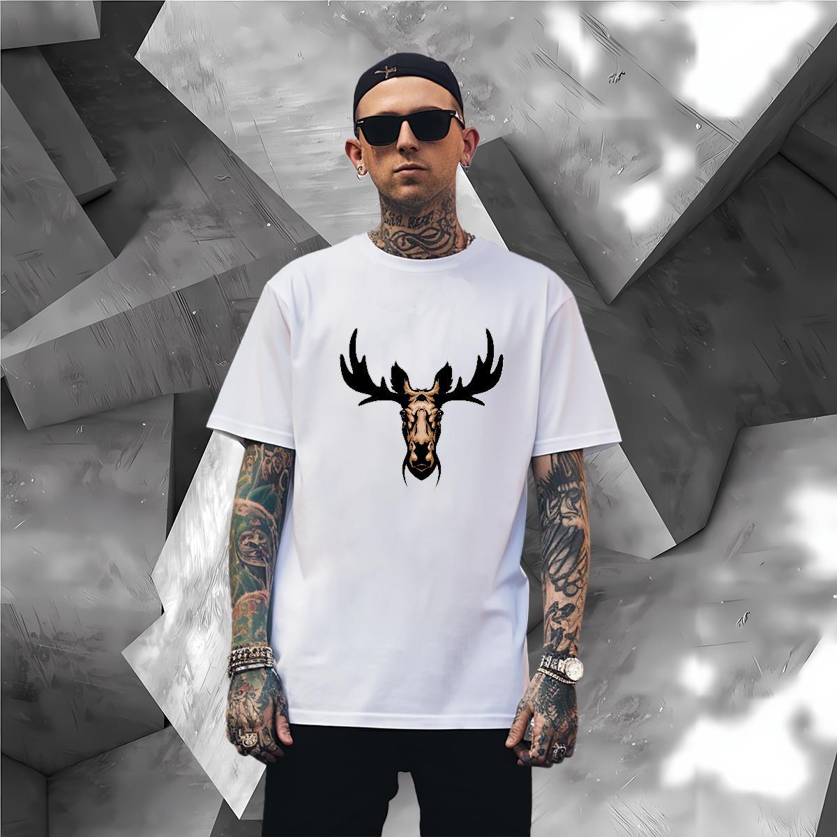 Loose Fit deer T Shirt For Man Spring Summer Mens Tshirts 230g 100% Cotton 2024 Pure Cotton Custom Printed Tee Shirt