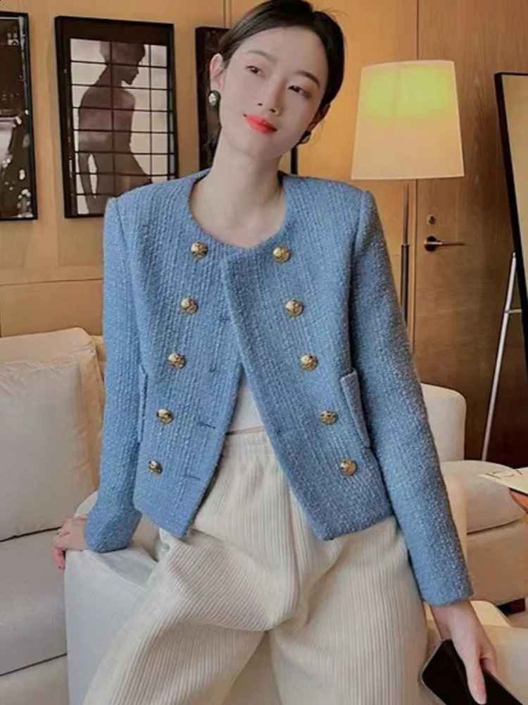 High Street French y Runway Double breasted Wool Coarse Fleece Jacket Womens Elegant Fashion Coat Casacos 240819