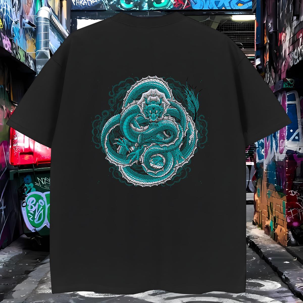 Mens T Shirts 100% Cotton 230g dragon Spring Summer Breathable Short Sleeve Plus Size Custom Men Clothes T-Shirt Fashion Cool Tees
